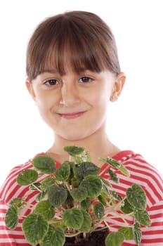 Adorable girl with a plant