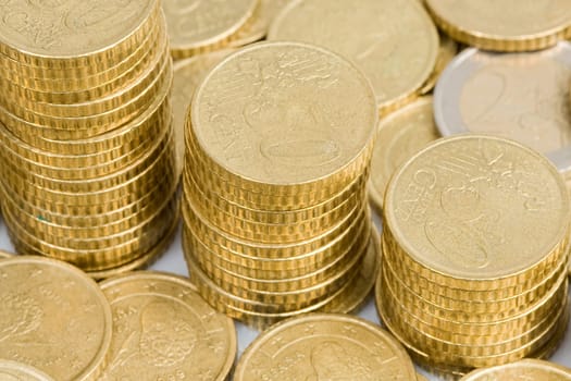 Macro of many coins cents Euro