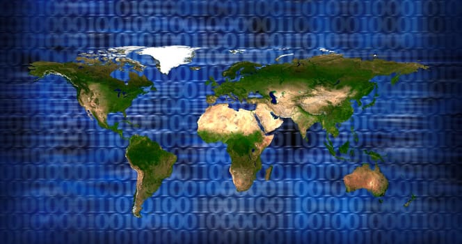 world map on blue backg
