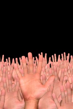 single hand in front of several hands
