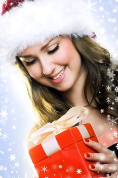 laughing santa claus with gift