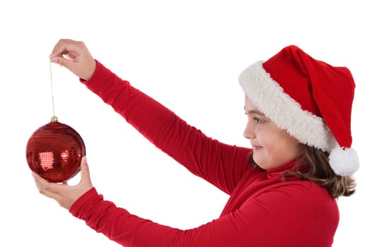 Girl with red ball of christmas