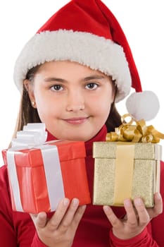 Girl with two presents of christmas