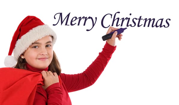 Beautiful girl writing Merry Christmas