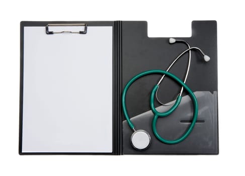 Clipboard with stethoscope