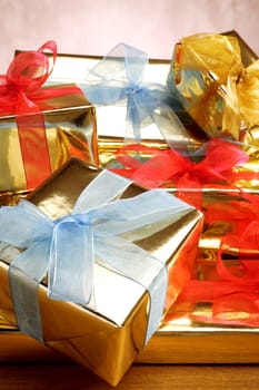 giftboxes with colorful ribbons