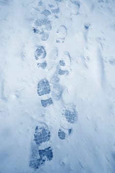 footprints on snow covered ground