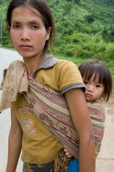 Portrait of Hmong woman with toddler