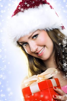 laughing santa claus with gift