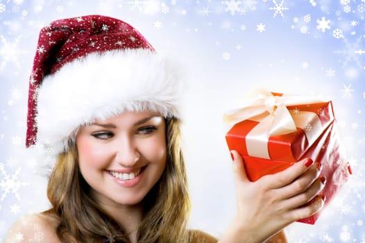 laughing santa claus with gift