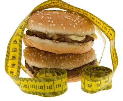 Fast food,hamburger with tape measure