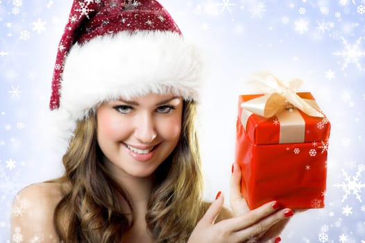 laughing santa claus with gift