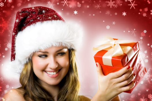 laughing santa claus with gift