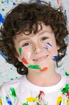 Boy playing with painting