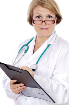 Female doctor  senior writing