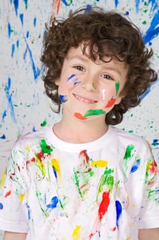 Boy playing with painting