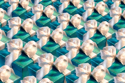 green gift boxes in a row