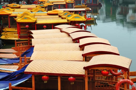 Line of boats at Qinhuai river