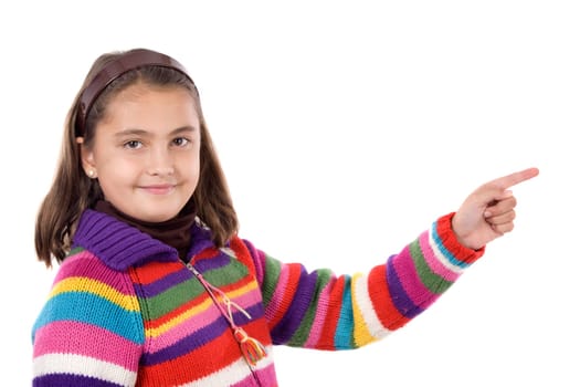 Adorable girl pointing