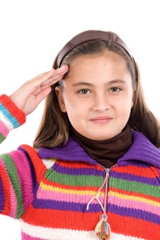 Beautiful girl doing a military salute