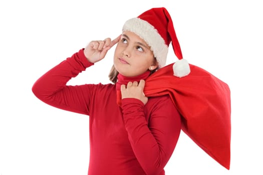 Beautiful girl in christmas thinking