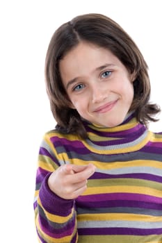 Beautiful girl pointing with her finger