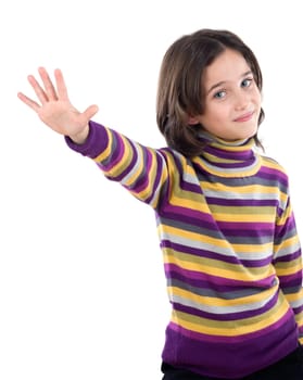 Beautiful girl saying stop with her hand