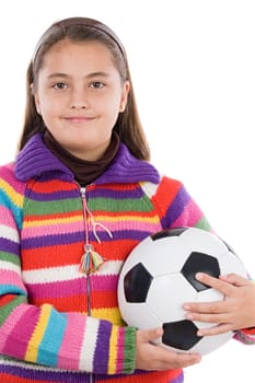 Adorable student girl with soccer ball
