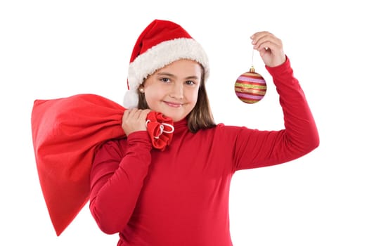 Beautiful girl with red ball of xmas