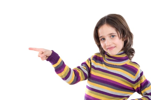 Beautiful girl pointing with her finger