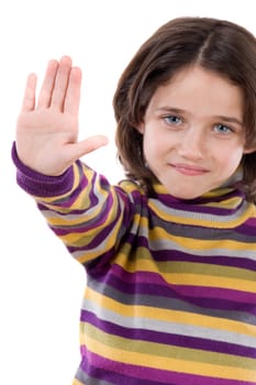 Beautiful girl saying stop with her hand