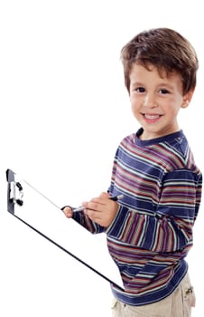 Child writing on a clipboard