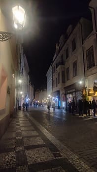 Night street scene October 15 2024 Prague Czech Republic Europe. High quality photo