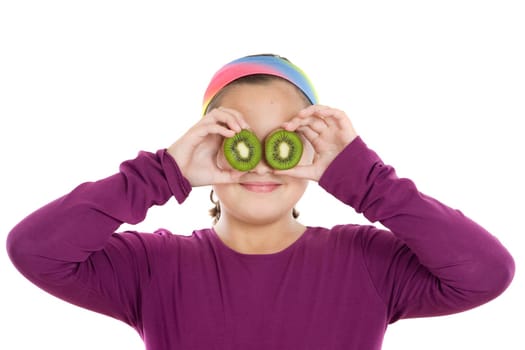 Attractive girl with kiwi