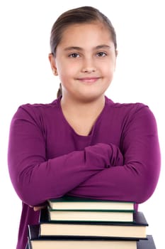 Adorable girl with many books