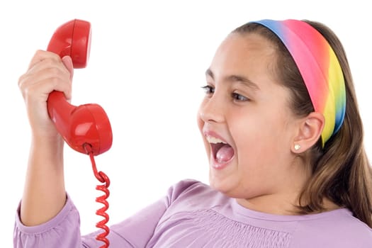 Beautiful girl with red telephone