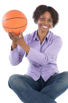 Woman with balloon of basketball