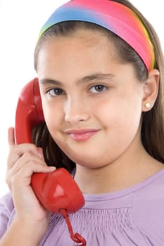 Beautiful girl with red telephone