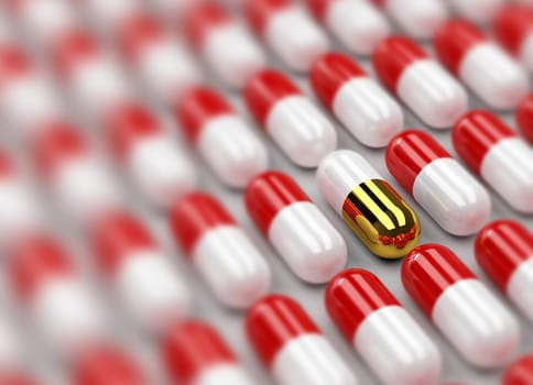 pills 3d background selective focus