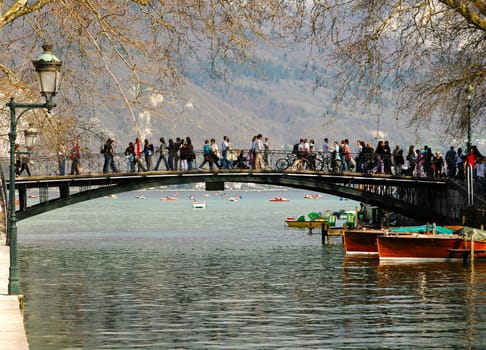 Pedestrian bridge on Lake Annecy,Annecy,Savoie,France