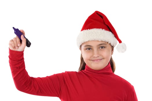 Beautiful girl in christmas writing