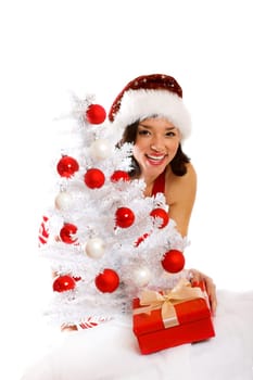 laughing santa claus with gift