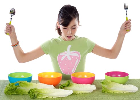 girl with colourful bowls