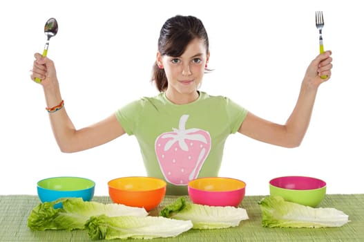 girl with colourful bowls