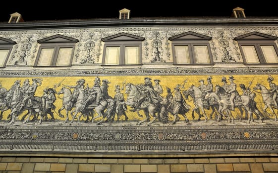 The Fürstenzug Dresden consists of 25000 Meissen porcelain tiles. The picture depicts Augustus the Strong,King of Poland and Elector of Saxony. ( August II )