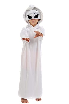 adorable boy with a ghost disguise