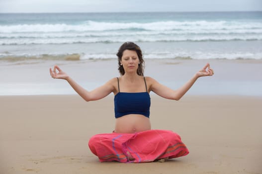 Beautiful pregnant girl practicing yoga