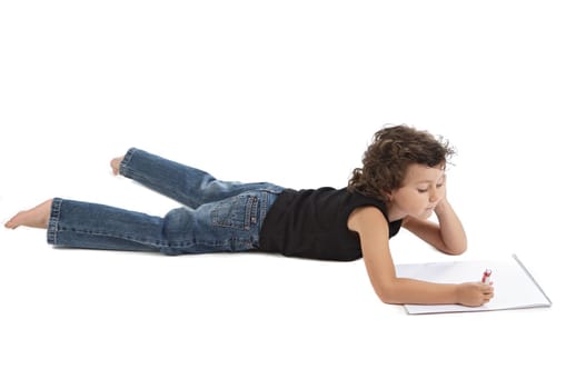 adorable boy writing