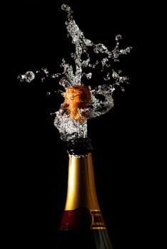champagne bottle with shotting cork background