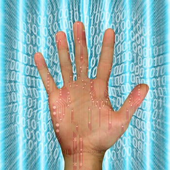 hand and binary code